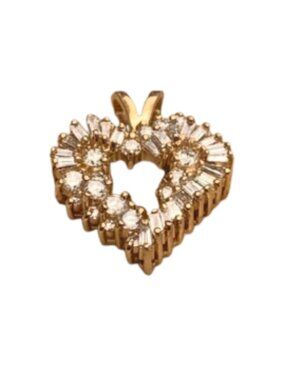 14K YG Diamond Heart Pendant Vintage Unworn 1.66 CTS. MINT